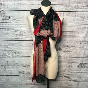 Joy Susan Black Red Gray Scarf 37" x 70" Rectangle Blanket Scarf Lagenlook Boho